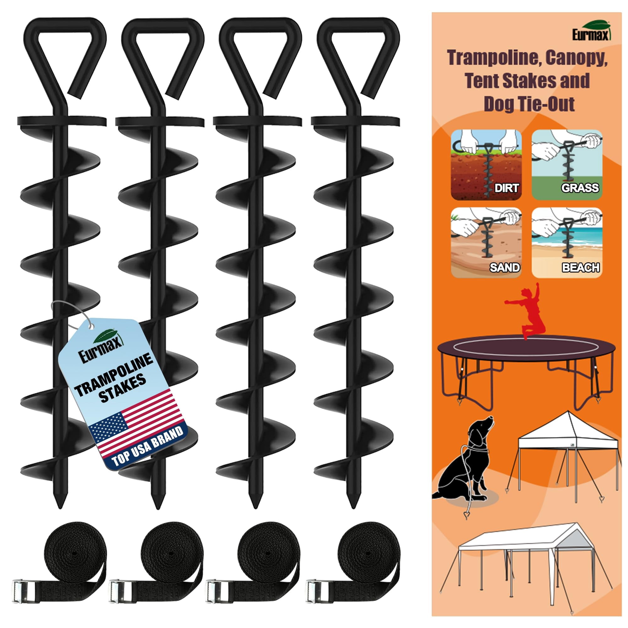 Eurmax Canopy - Kit De Anclajes Para Trampolín Eurmax Usa De Acero Resistente