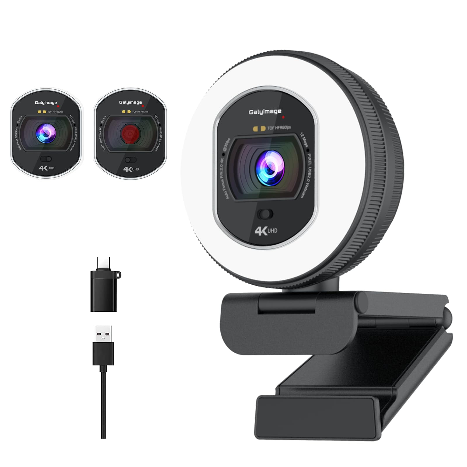 Cámara Web Galyimage 4k Con Enfoque Automático De Luz Anular Y Tof