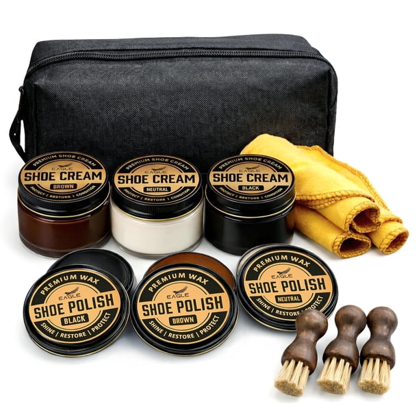 Kit de abrillantador de zapatos y cuidado del cuero Eagle de 13 piezas con funda de viaje