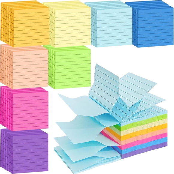 Notas Adhesivas Beieverluck 3 x 3 in, 48 Blocs Rayadas Pop-Up