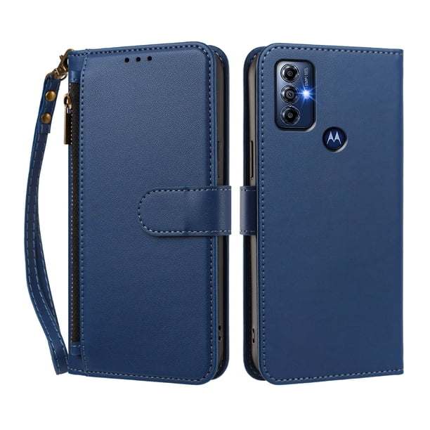 Funda Tipo Billetera para Motorola Moto G Play 2023 con Soporte y Bolsillo con Cierre Azul profundo
