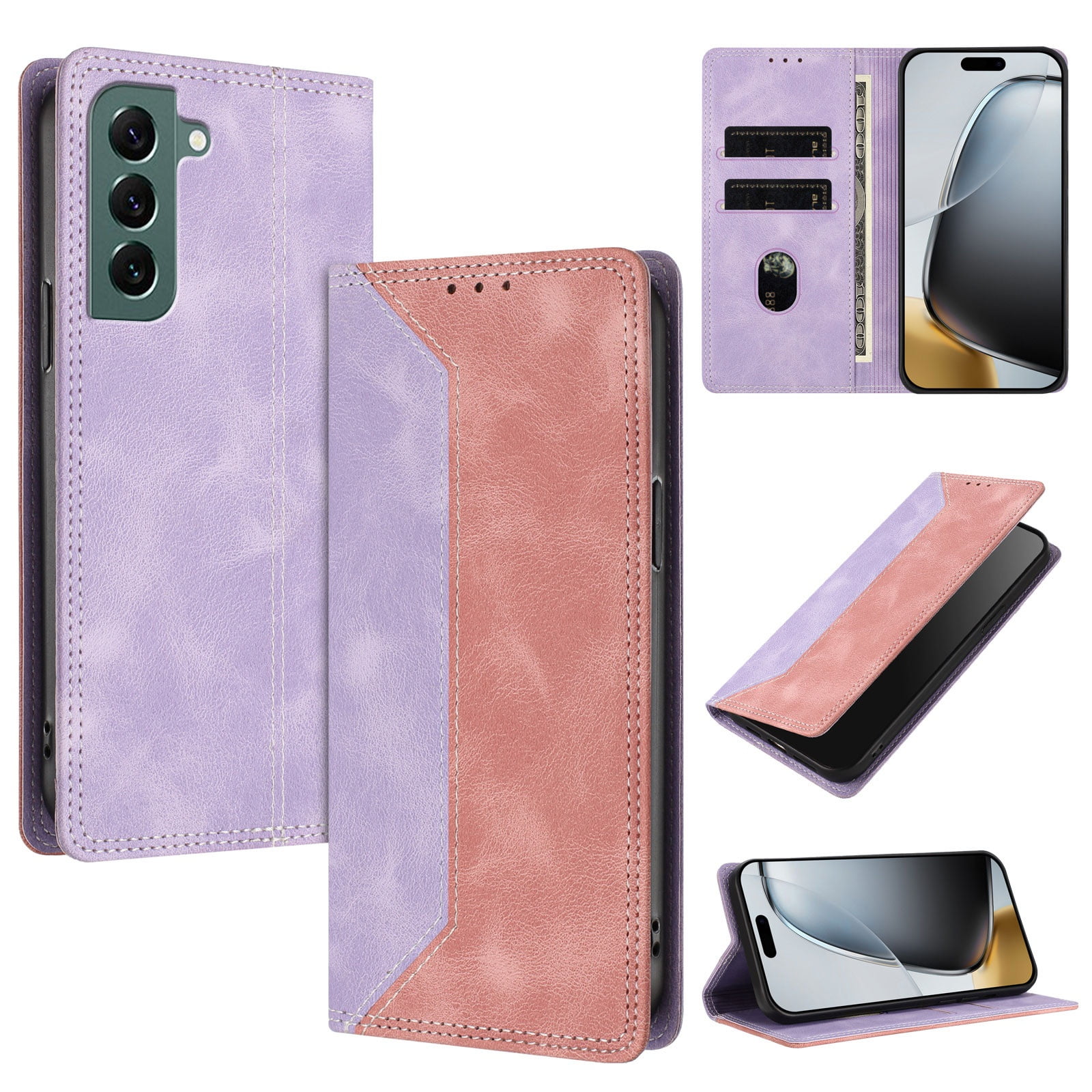 Funda Foxdock Para Samsung Galaxy S22 De Cuero Premium Bicolor Con Ranuras Rfid, Carcasa Tipo Billetera Antigolpes Y Soporte Plegable