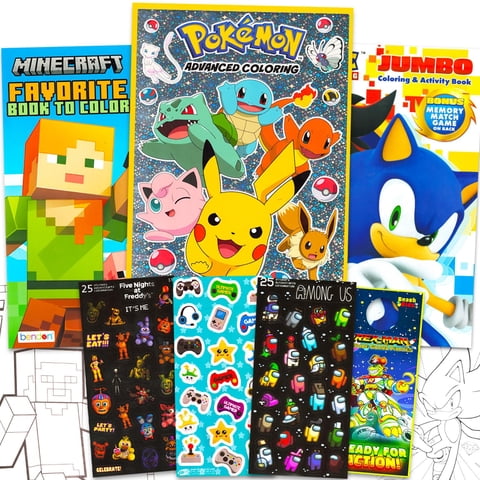 Set De Libros Para Colorear Y Actividades Nintendo Sonic Minecraft Pokemon