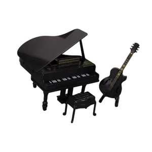 Bothyi - Piano Y Guitarra Para Casa De Muñecas A Escala 1/12 Con Taburete, Accesorio Para El Dormitorio De La Casa De Juegos, Color Negro