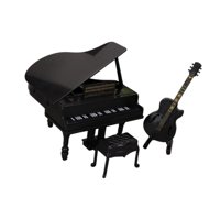 Bothyi - Piano Y Guitarra Para Casa De Muñecas A Escala 1/12 Con Taburete, Accesorio Para El Dormitorio De La Casa De Juegos, Color Negro