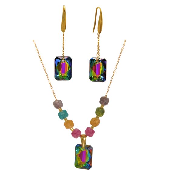 Conjunto Mia collar y aros con cristales austriacos esmerald cut chapado