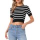 thumbnail image 1 of INSPIRE CHIC Top de Manga Corta a Rayas para Mujer Cuello Redondo Camisetas 2026 Verano Tejido Casual Suéter Recortado L Negro, 1 of 6