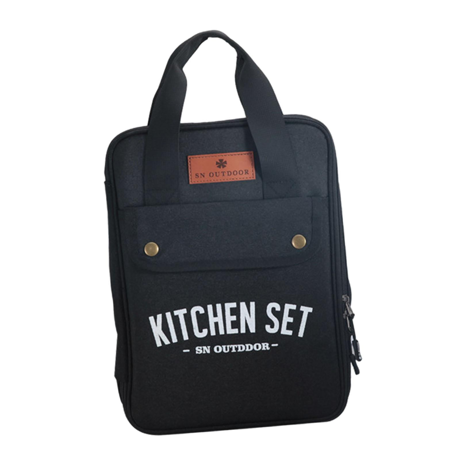 Magideal - Organizador De Utensilios De Cocina Para Acampar, Bolsa De Utensilios De Cocina Portátil Y Elegante, Bolsa De Viaje Para Barbacoa, Senderismo Y Cocina Negro