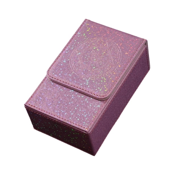 Caja de almacenamiento de cartas de de cuero sintético, gran capacidad, organizador a prueba de polvo, colección, portátil y elegante, estuche Rosa Blanco