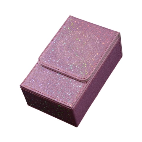 Magideal - Caja De Almacenamiento De Cartas De De Cuero Sintético, Gran Capacidad, Organizador A Prueba De Polvo, Colección, Portátil Y Elegante, Estuche Rosa Blanco