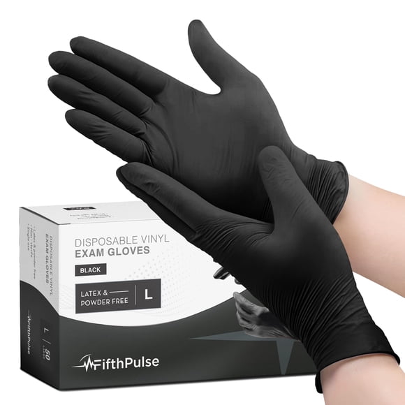 Guantes desechables FifthPulse de vinilo negro, tamaño grande, paquete de 50