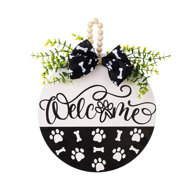MayAvenue Letrero Decorativo De Bienvenida Para Puerta - Corona De Hojas Verdes Y Lazo Marrón 30cm