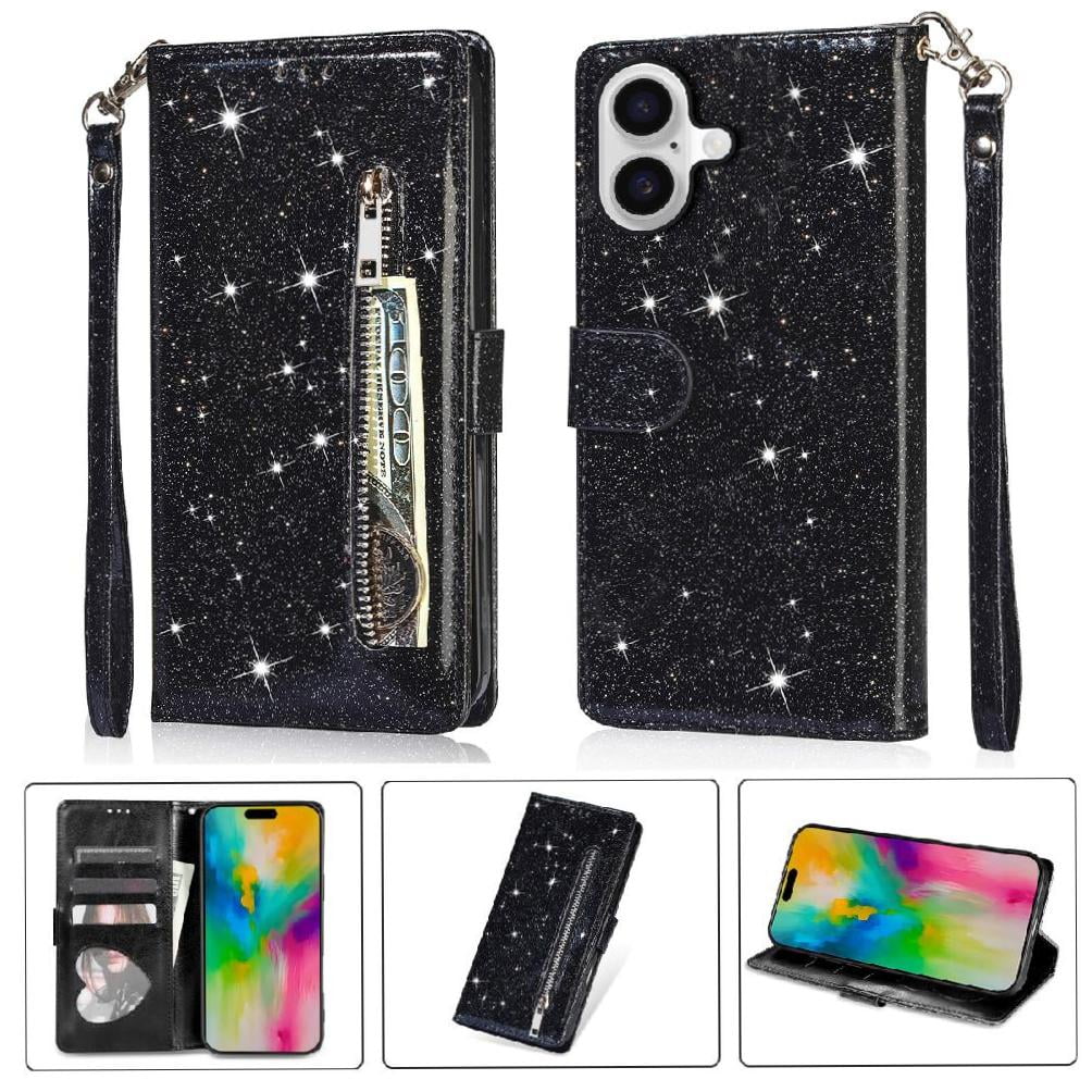 Foxdock - Funda Para Elegante Funda Iphone 16 Plus Glitter Con Cremallera-ideal Para El Uso Diario
