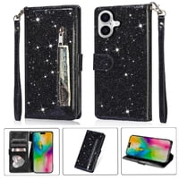 Foxdock - Funda Para Elegante Funda Iphone 16 Plus Glitter Con Cremallera-Ideal Para El Uso Diario