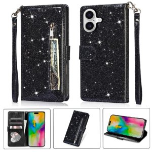 Foxdock - Funda Para Elegante Funda Iphone 16 Plus Glitter Con Cremallera-Ideal Para El Uso Diario