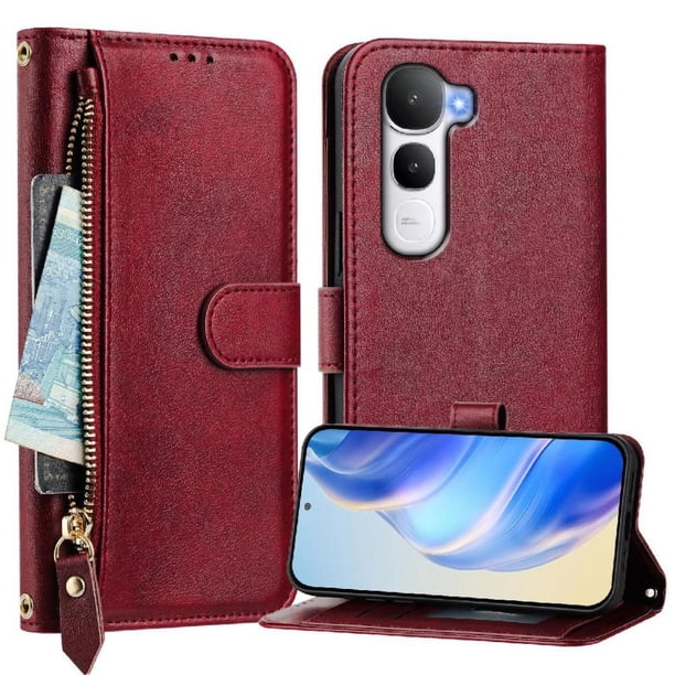 FOXDOCK Funda Tipo Cartera para Xiaomi Redmi A3 Pro Cuero PU con Cremallera y Correa de Muñeca, Ranuras para Tarjetas, Soporte Plegable, Cierre Magnético