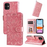Funda Tipo Cartera Foxdock Para Iphone 11 Pro Max , Diseño Girasol En Relieve, Cuero Pu, Cierre Magnético, Soporte Y Tarjetero