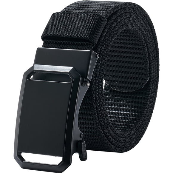 Cinturones de trinquete para hombre - Cinturón de moda para hombre de tela de nailon de 3.4cm pulgadas para jeans casuales, 130cm, Negro