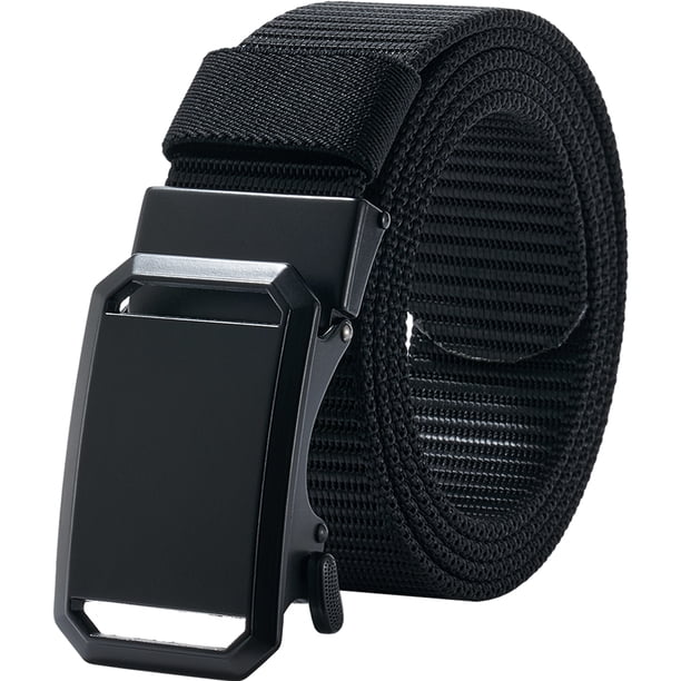 Cinturones de trinquete para hombre - Cinturón de moda para hombre de tela de nailon de 3.4cm pulgadas para jeans casuales, 130cm, Negro