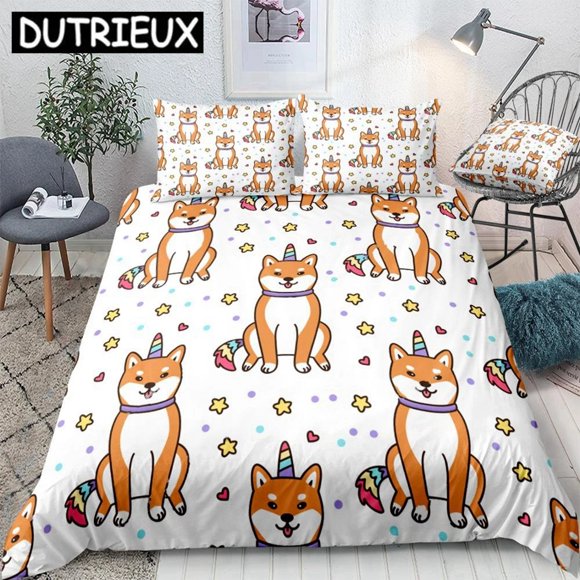 Shiba Inu Duvet Cover SetDog Bedding Set For Kids Pet In Unicorn Bedclothes Puppy White Home Textile Drop Ship