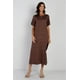 thumbnail image 1 of Saronite Vestido Midi Básico de Rayón de Manga Corta, Color Moca (para Mujer), 1 of 3