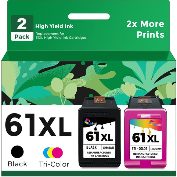 Cartucho de tinta Ubinki 61XL, color negro, paquete de 2 unidades para HP Envy 4500