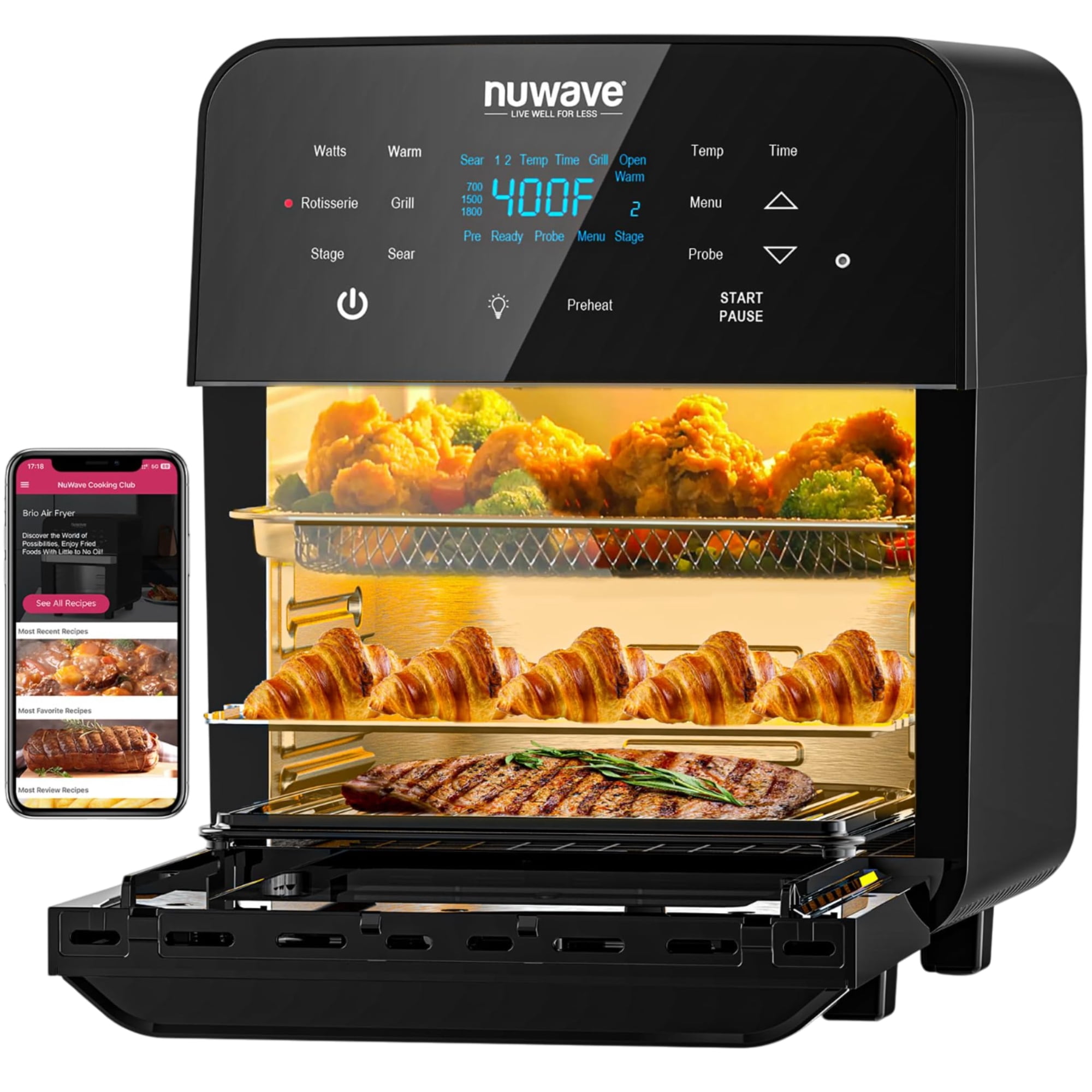 Horno Asador Air Fryer Nuwave Brio De 15,5 Cuartos De Galón, 1800 W, Xl