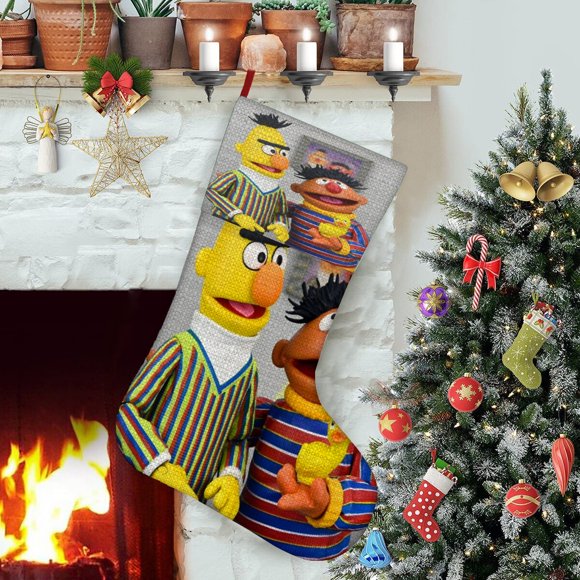 Bert Tema: Calcetines de Navidad, fino lino blanco para colgar en escaleras y chimenea, decoración navideña para el hogar, regalo de Navidad. 45cm × 32cm