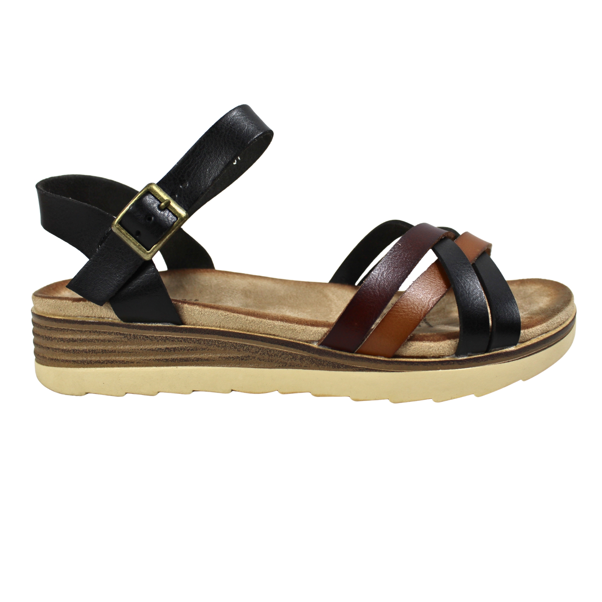 Megabazar Spa - Sandalia Mujer Con Plataforma Hebilla Tgh07 Negro