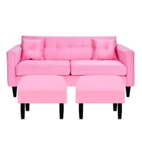 Bodevir - Sofa New Retro 3C + 2 Pouf Felpa 00 Rosado