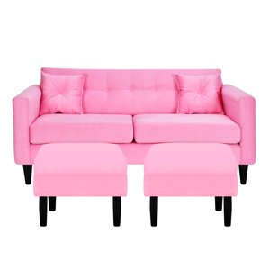 Bodevir - Sofa New Retro 3C + 2 Pouf Felpa 00 Rosado