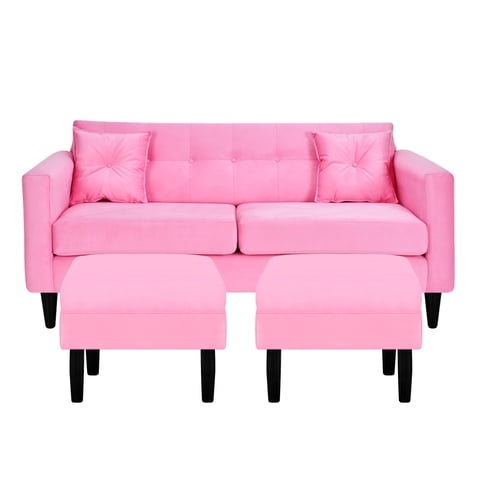 Bodevir - Sofa New Retro 3C + 2 Pouf Felpa 00 Rosado