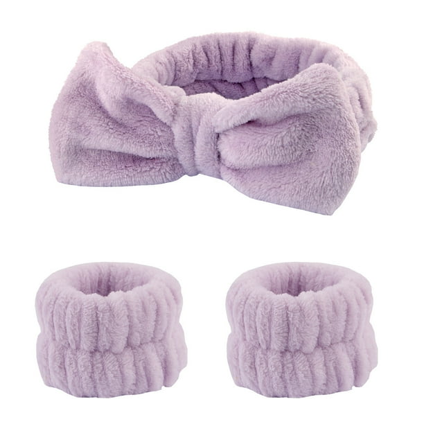3-Piece Spa Headband & Wristband Set: Super Cute & Soft Elastic Bow Headbands for Women & Girls - Highly Absorbent for Washing Face, Shower & Make Up