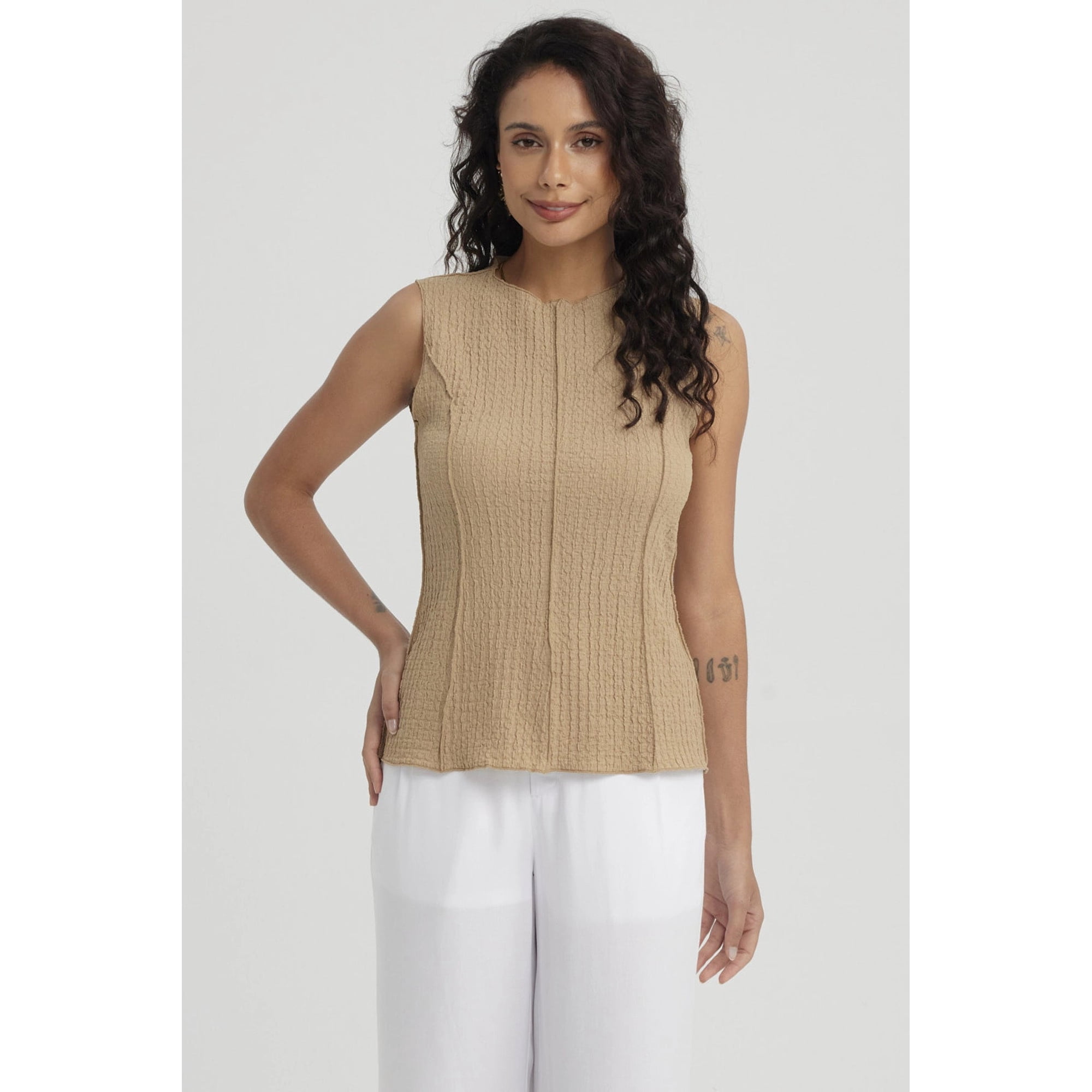 Fashionspark - Polera Mujer Texturizada Beige Claro