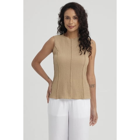 Fashionspark - Polera Mujer Texturizada Beige Claro