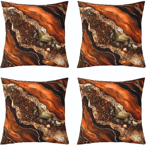 Fundas cojín mármol turquesa 4 uds 45x45 cm abstracto dorado negro bronce lentejuelas