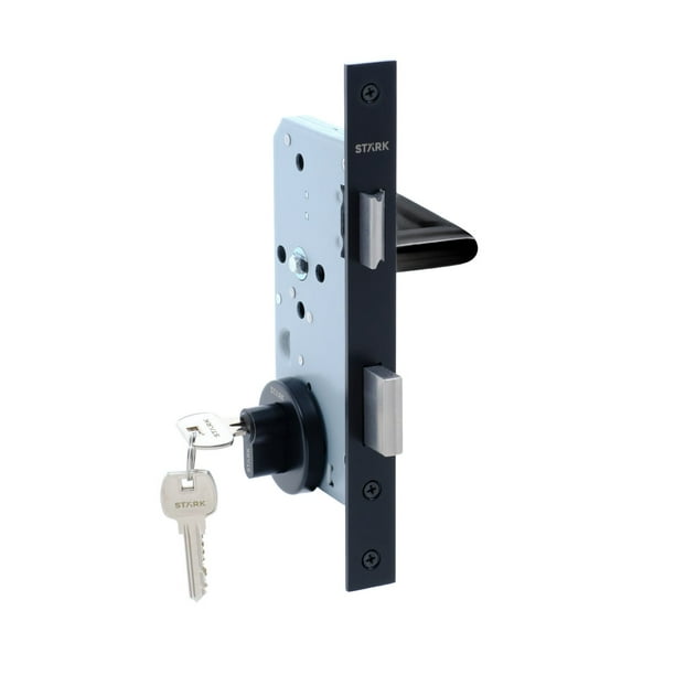 Cerradura de embutir puerta acceso principal. Cilindro ambos lados. Manilla interior derecha o izquierda, Modelo: TUTU. (Negro mate). SKU: SDE200-BL.KIT.TUTU1/2
