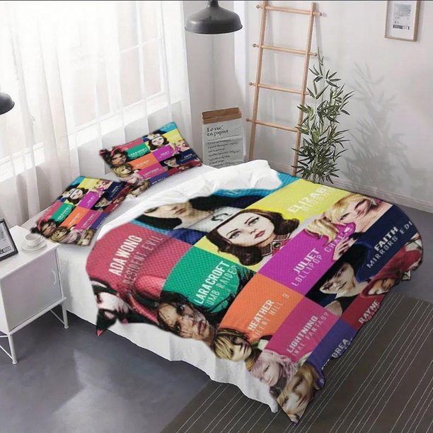 3pcs Female Video Game Characters Collage Duvet Cover Set - Soft Durable Bedding with Vibrant Character Artwork Includes Comforter and Pillowcases