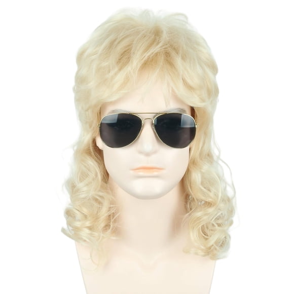 Peluca de disfraz LeMarnia Blonde Mullet, cabello rockero de los 80 para hombre