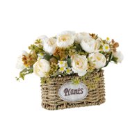 Magideal - Flores Artificiales Con Cesta, Centro De Mesa, Decoración Del Hogar, Regalo, Suministros Para Fiestas, Adorno, Decoración De Escritorio Para Bodas Y O Blanco