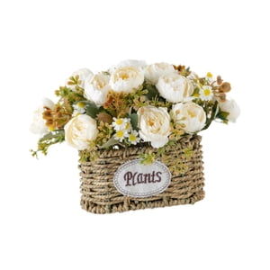 Magideal - Flores Artificiales Con Cesta, Centro De Mesa, Decoración Del Hogar, Regalo, Suministros Para Fiestas, Adorno, Decoración De Escritorio Para Bodas Y O Blanco