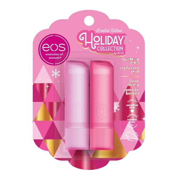 Bálsamo labial eos Holiday Strawberry Cheer & Candy Cane Swirl, 4 ml x 2