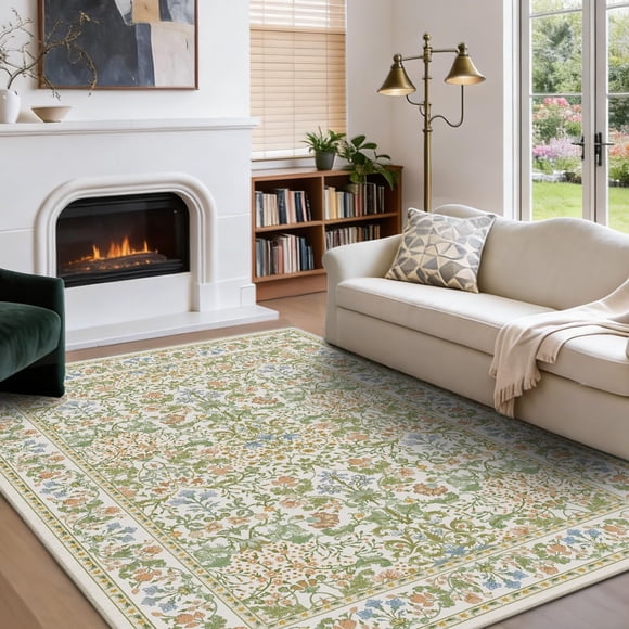 Alfombra de Área AMADA HOMEFURNISHING 140x210 cm Beige Floral