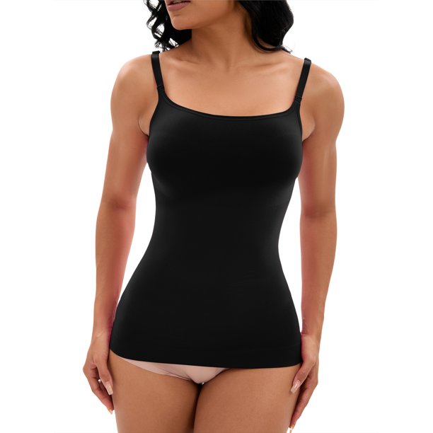 REFINED ATTIRE Camiseta sin mangas para mujer Regreso a clases Tirantes ajustables Control de abdomen Sin rastro Camisolas S Negro