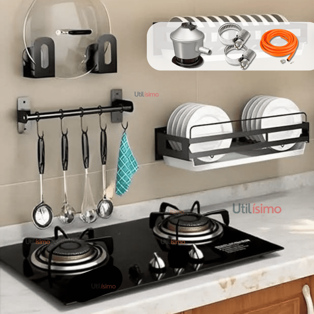 Line - Cocina Encimera A Gas Licuado 2 Platos Vidrio Templado+kit De Instalación Cocinilla Negro