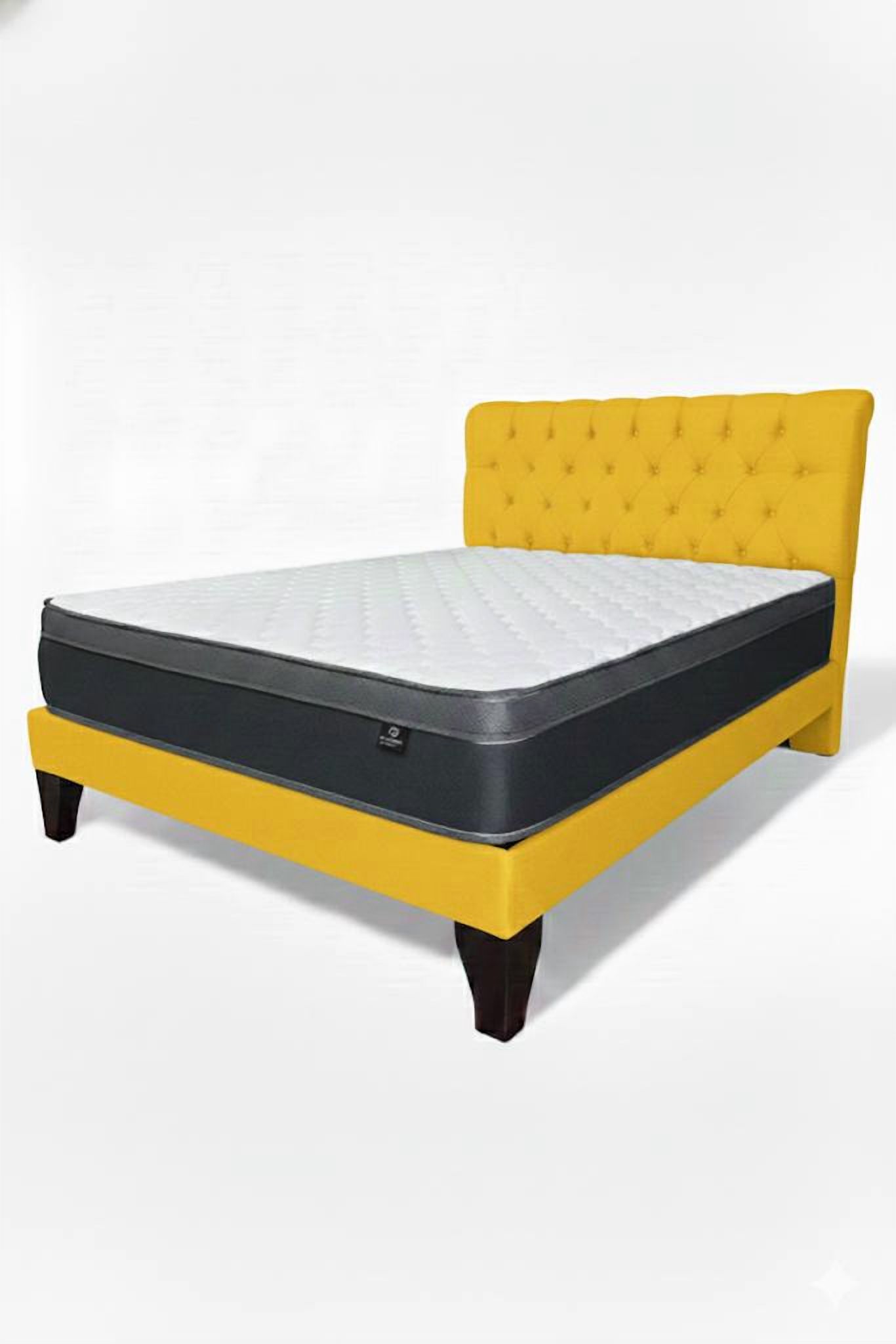 Vitelio - Cama 2 Plazas Amarilla Europea Incluye Base+Respaldo+Colchon