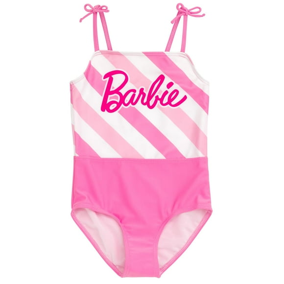 Traje de baño de una pieza para Barbie para niñas pequeñas, rosa y blanco, 7-8