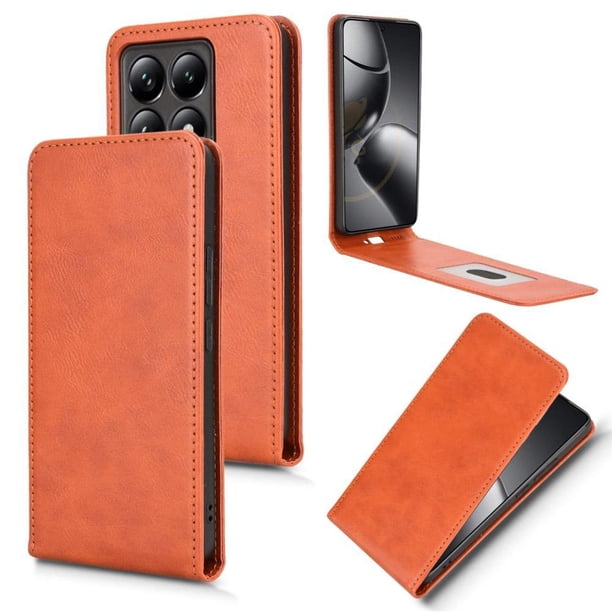 Funda tipo folio para Xiaomi 14T Pro con soporte magnético y protección para la cámara Marrón