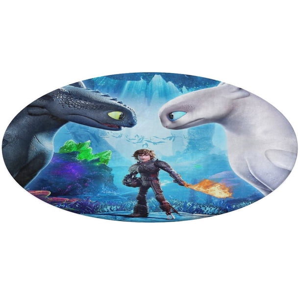 Cómo Entrenar a tu Dragón Alfombra Redonda de Felpa Coral, Antideslizante, No Desprende Pelusas, Lavable y Duradera para Salón, Dormitorio y Habitación de Niños 60cm