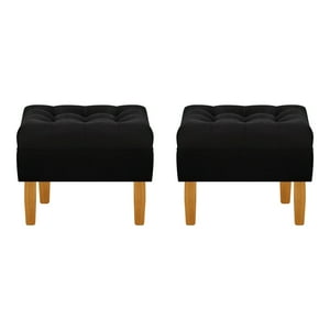 Bodevir - Set Pouf Wood 1C Felpa 04 Negro